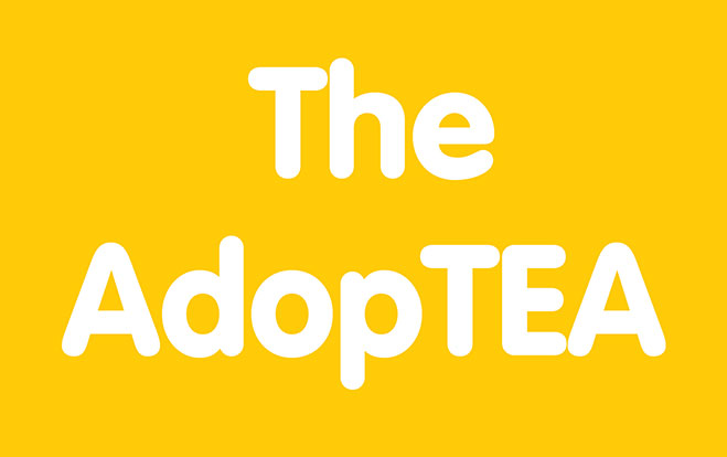 The words The AdopTEA on a yellow background