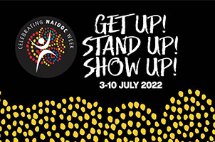 The NAIDOC Week logo with the words Get Up Stand Up Show Up written next to it