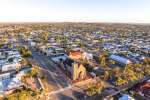 An overhead camera shot of the city of Broken Hill