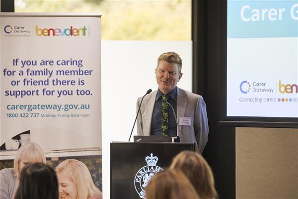 Michael Woodhouse speaking at the Carer Gateway Morning tea